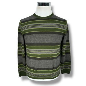 Etro Milano Sweater Women’s 2XL XXL Green Gray Striped 100% Wool Crew Neck